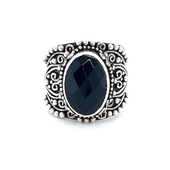 Sterling Silver 925 Oval Shaped Onyx Ring - Picture 1 of 10